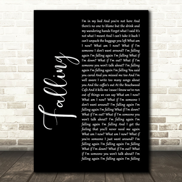 Harry Styles Falling Black Script Song Lyric Art Print