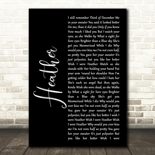 Conan Gray Heather Black Script Song Lyric Art Print