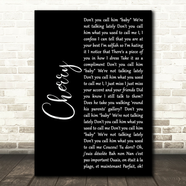 Harry Styles Cherry Black Script Song Lyric Art Print