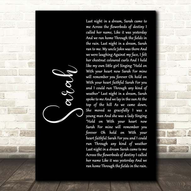 Declan O'Rourke Sarah Black Script Song Lyric Art Print