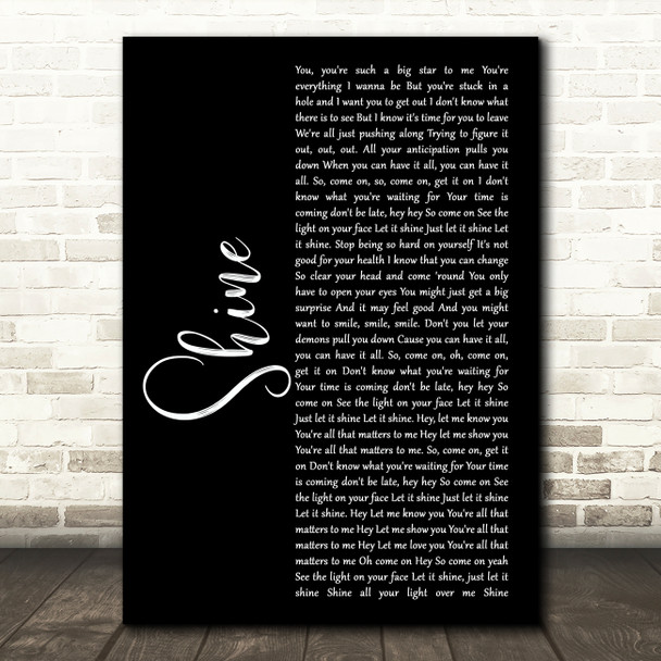 Take That Shine Black Script Song Lyric Art Print