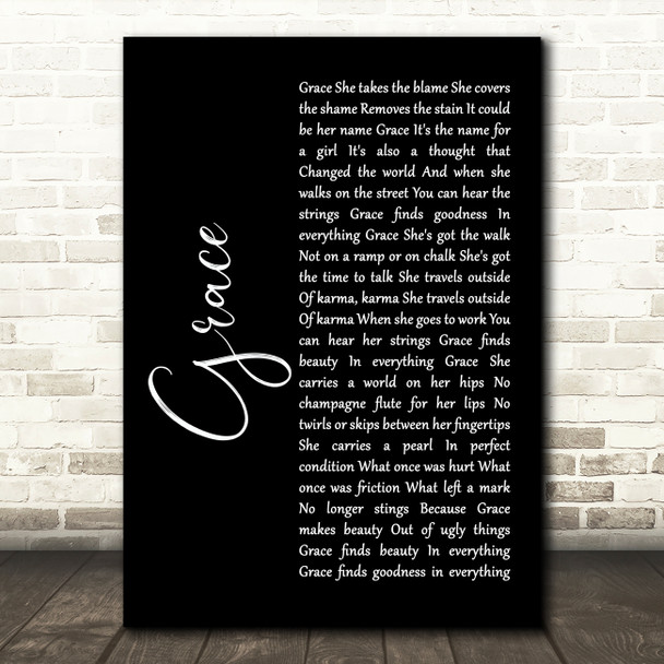 U2 Grace Black Script Song Lyric Art Print