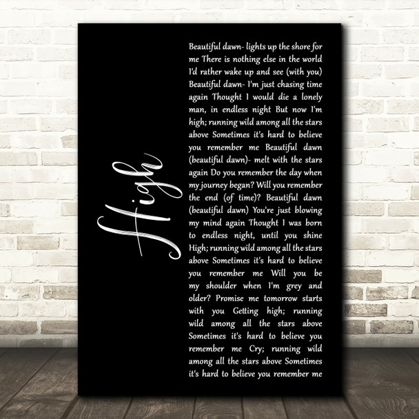 James Blunt High Black Script Song Lyric Art Print