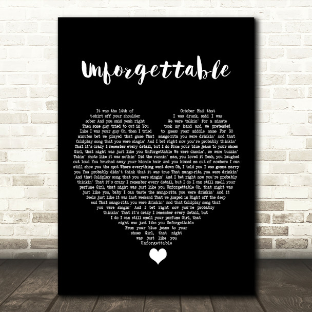 Thomas Rhett Unforgettable Black Heart Song Lyric Wall Art Print
