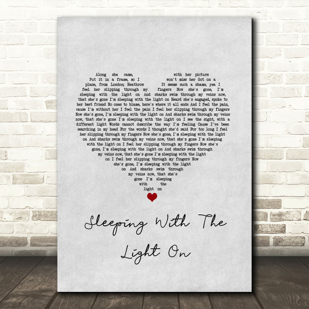 Busted Sleeping With the Light On Grey Heart Song Lyric Art Print