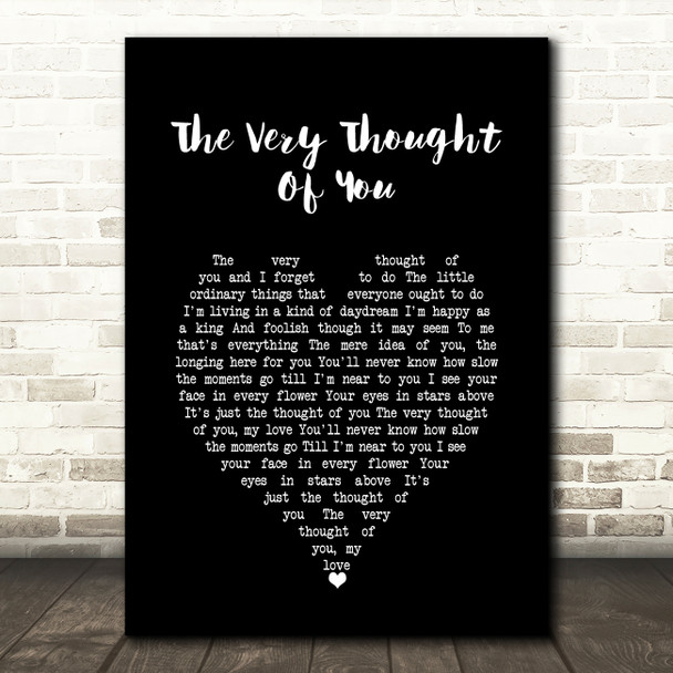 Tony Bennett The Very Thought Of You Black Heart Song Lyric Wall Art Print
