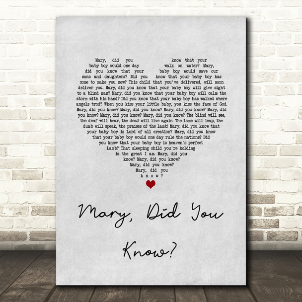 Pentatonix Mary, Did You Know Grey Heart Song Lyric Art Print