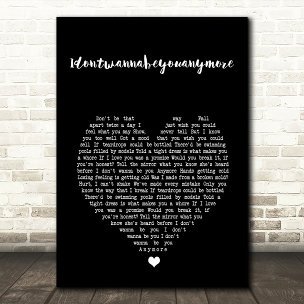 Billie Eilish Idontwannabeyouanymore Black Heart Song Lyric Wall Art Print