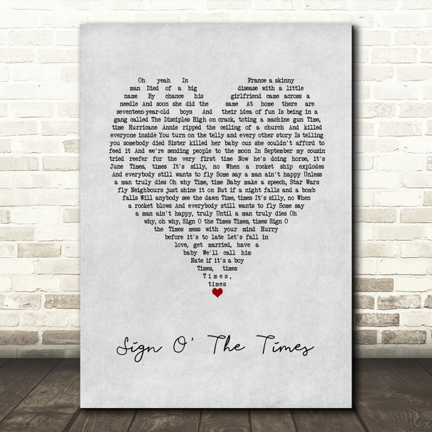 Prince Sign O' The Times Grey Heart Song Lyric Art Print