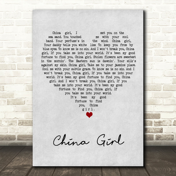 John Mellencamp China Girl Grey Heart Song Lyric Art Print