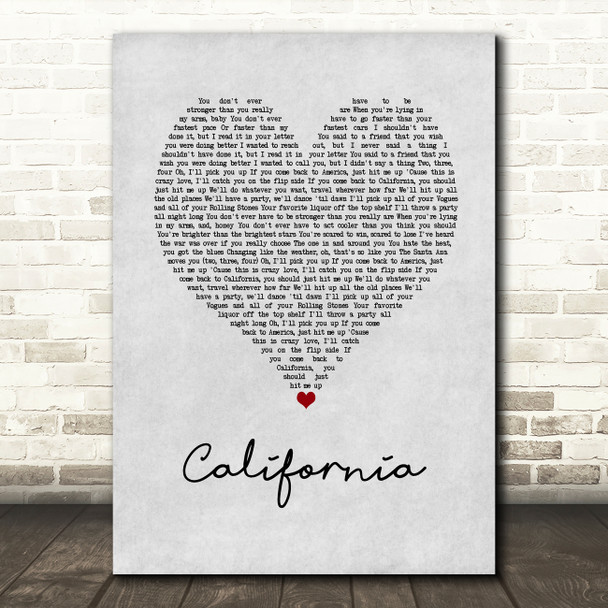 Lana Del Rey California Grey Heart Song Lyric Art Print