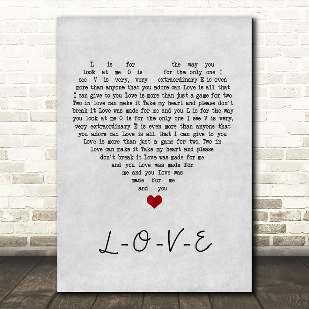 Nat King Cole L-O-V-E Grey Heart Song Lyric Art Print