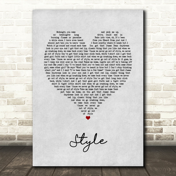 Taylor Swift Style Grey Heart Song Lyric Art Print