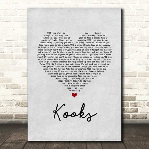 David Bowie Kooks Grey Heart Song Lyric Art Print