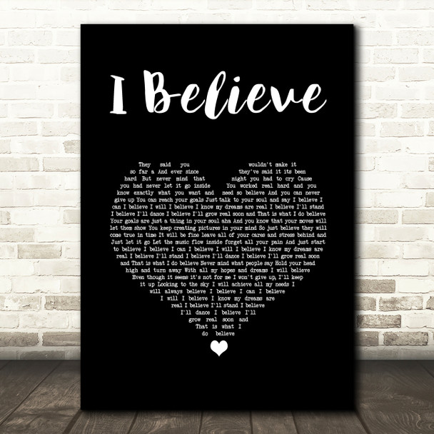 Yolanda Adams I Believe Black Heart Song Lyric Wall Art Print