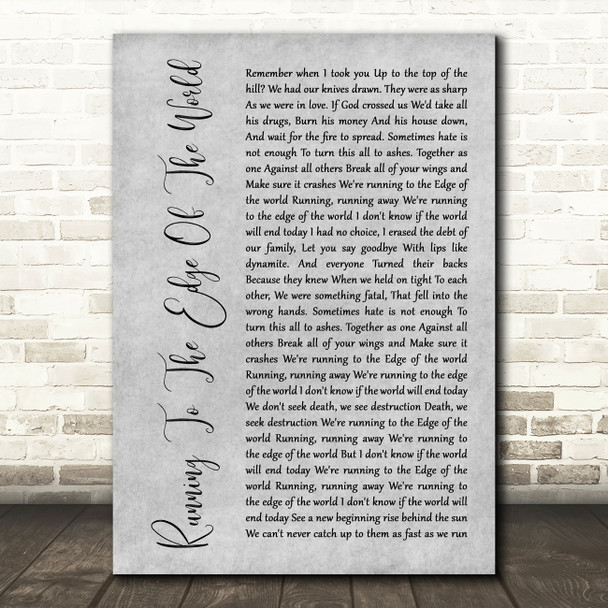 Marilyn Manson Running To The Edge Of The World Grey Rustic Script Song Lyric Art Print