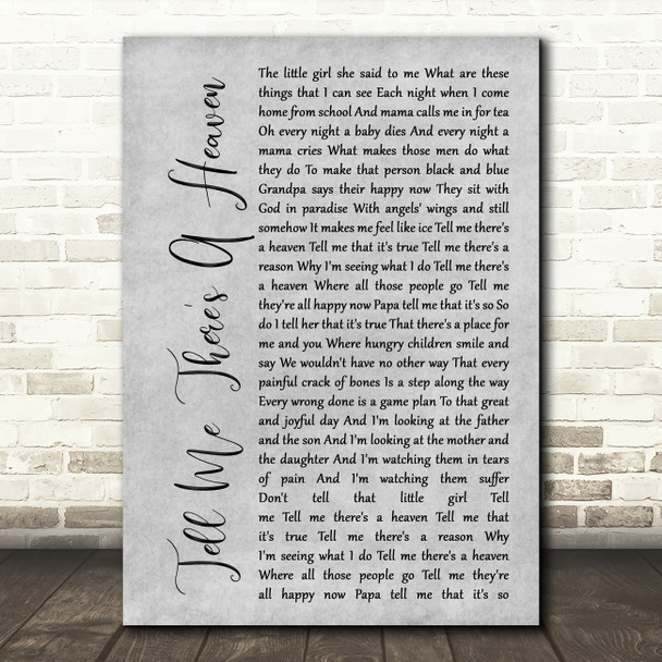 Chris Rea Tell Me There's A Heaven Grey Rustic Script Song Lyric Art Print