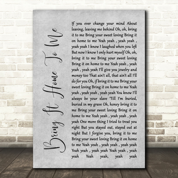 Sam Cooke Bring It Home To Me Grey Rustic Script Song Lyric Art Print