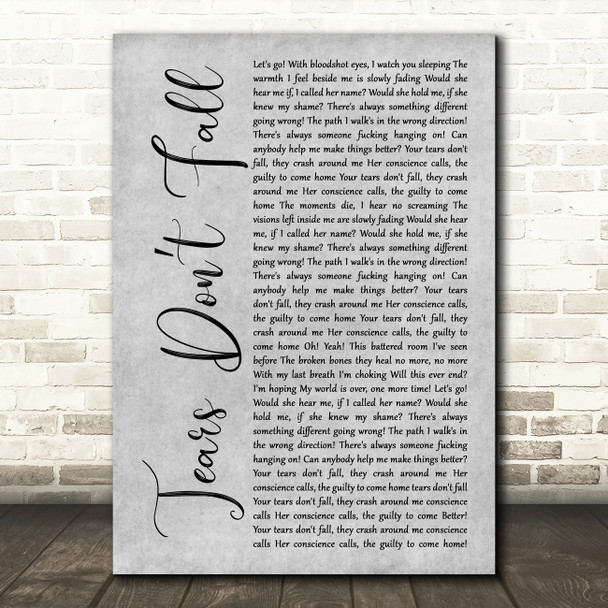 Bullet for My Valentine Tears Dont Fall Grey Rustic Script Song Lyric Art Print