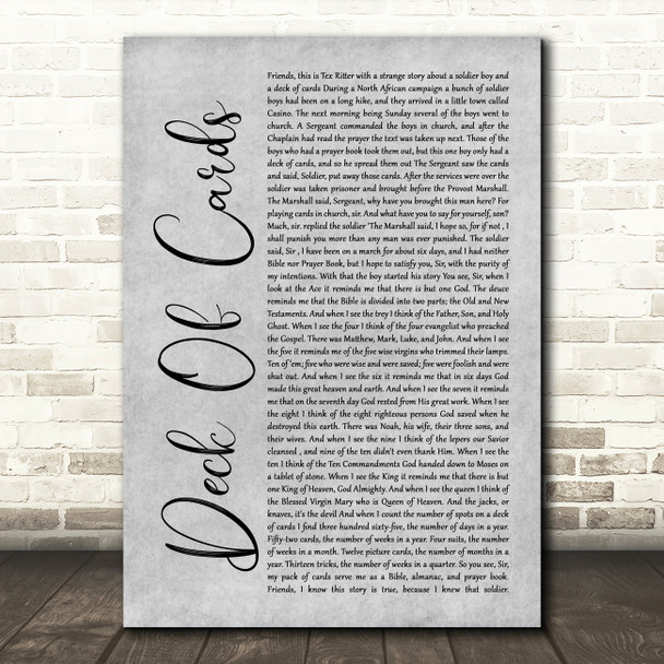 Tex Ritter Deck Of Cards Grey Rustic Script Song Lyric Art Print