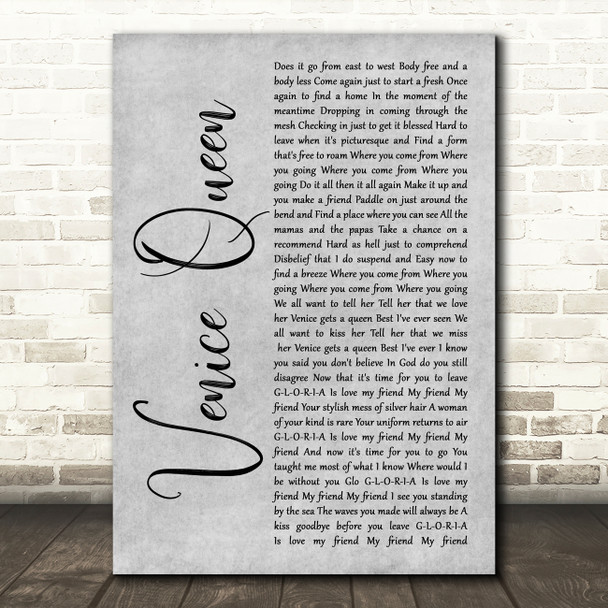 Red Hot Chili Peppers Venice Queen Grey Rustic Script Song Lyric Art Print