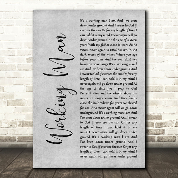 David Alexander Working Man Grey Rustic Script Song Lyric Art Print