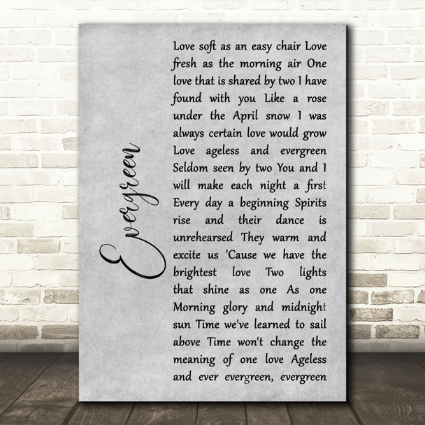 Barbra Streisand Evergreen Grey Rustic Script Song Lyric Art Print