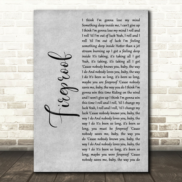 One Direction Fireproof Grey Rustic Script Song Lyric Art Print