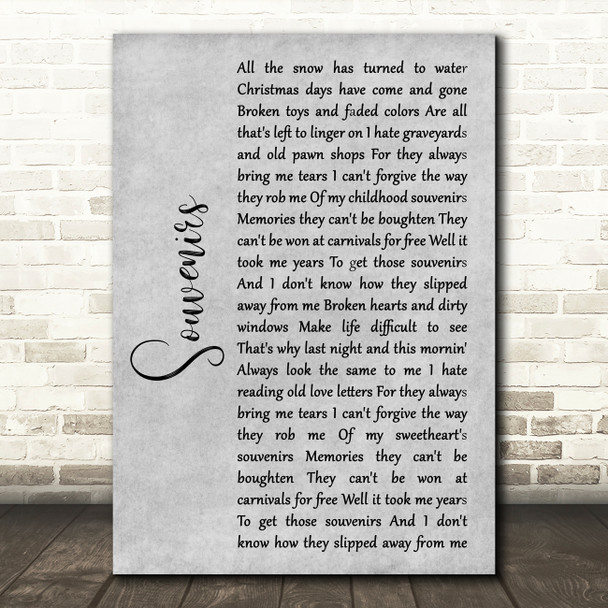 John Prine Souvenirs Grey Rustic Script Song Lyric Art Print