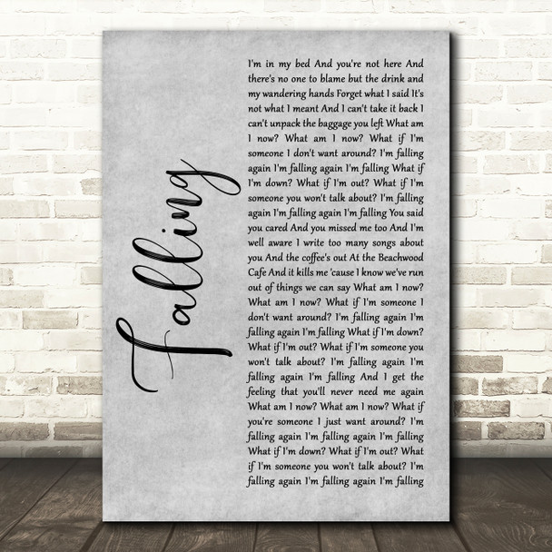 Harry Styles Falling Grey Rustic Script Song Lyric Art Print