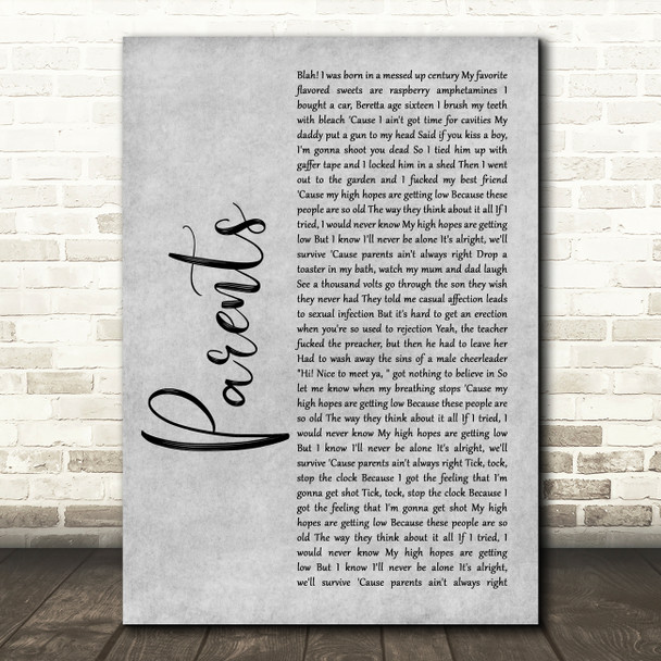 Yungblud parents Grey Rustic Script Song Lyric Art Print