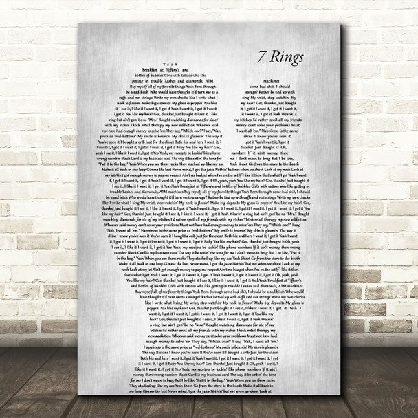Ariana Grande 7 Rings Mother & Baby Grey Song Lyric Art Print