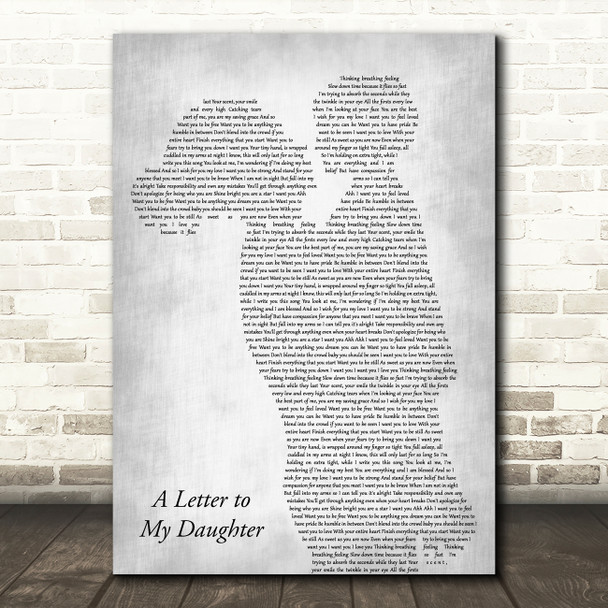 Kerri Brown A Letter to My Daughter Mother & Child Grey Song Lyric Art Print