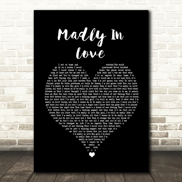 Bros Madly In Love Black Heart Song Lyric Wall Art Print