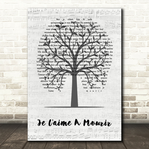 Francis Cabrel Je L'aime A Mourir Music Script Tree Song Lyric Art Print