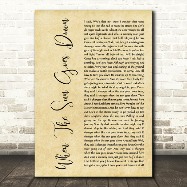 Arctic Monkeys When The Sun Goes Down Rustic Script Song Lyric Art Print