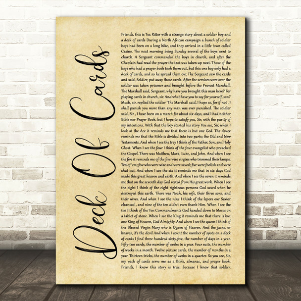 Tex Ritter Deck Of Cards Rustic Script Song Lyric Art Print