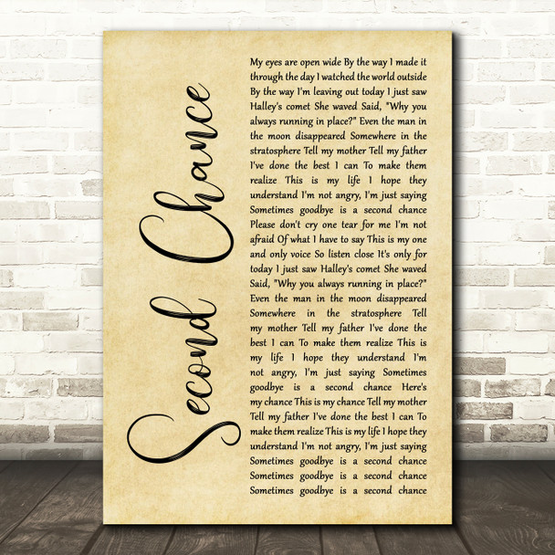 Shinedown Second Chance Rustic Script Song Lyric Art Print