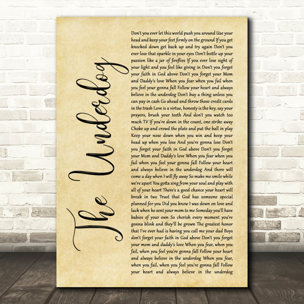 Aaron Watson The Underdog Rustic Script Song Lyric Art Print