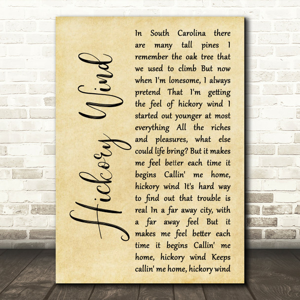 The Byrds Hickory Wind Rustic Script Song Lyric Art Print