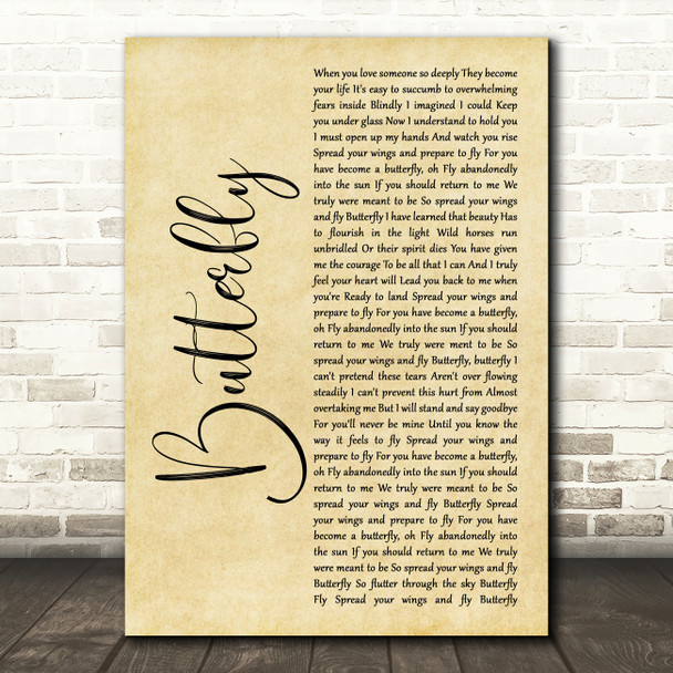 Mariah Carey Butterfly Rustic Script Song Lyric Art Print