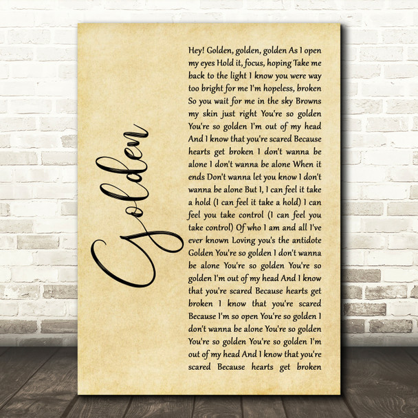 Harry Styles Golden Rustic Script Song Lyric Art Print