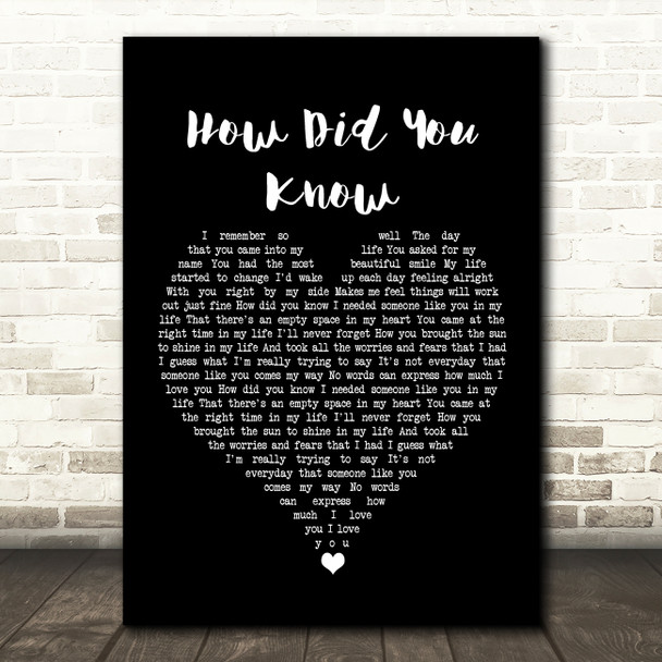 Chiqui Pineda How Did You Know Black Heart Song Lyric Wall Art Print