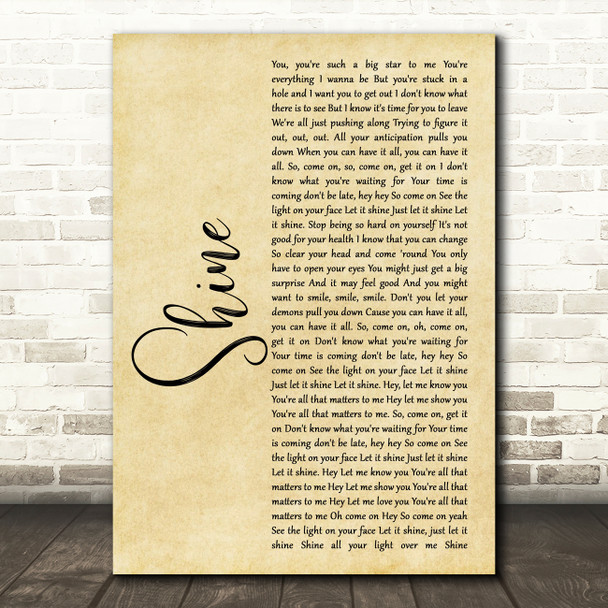 Take That Shine Rustic Script Song Lyric Art Print