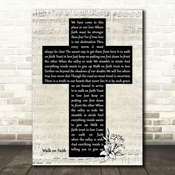 Mike Reid Walk on Faith Music Script Christian Memorial Cross Song Lyric Art Print