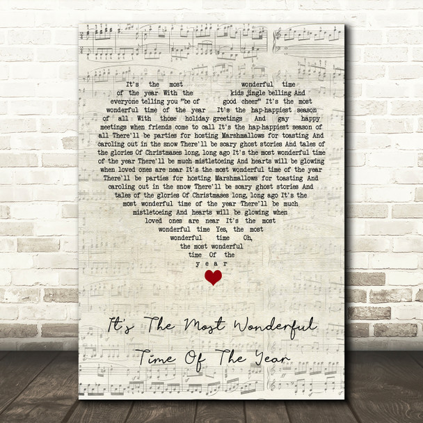 Andy Williams It's The Most Wonderful Time Of The Year Script Heart Song Lyric Art Print