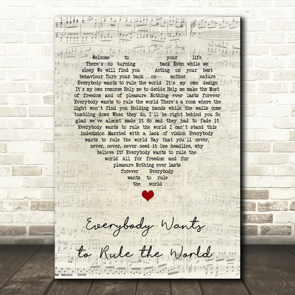 Tears for Fears Everybody Wants to Rule the World Script Heart Song Lyric Art Print