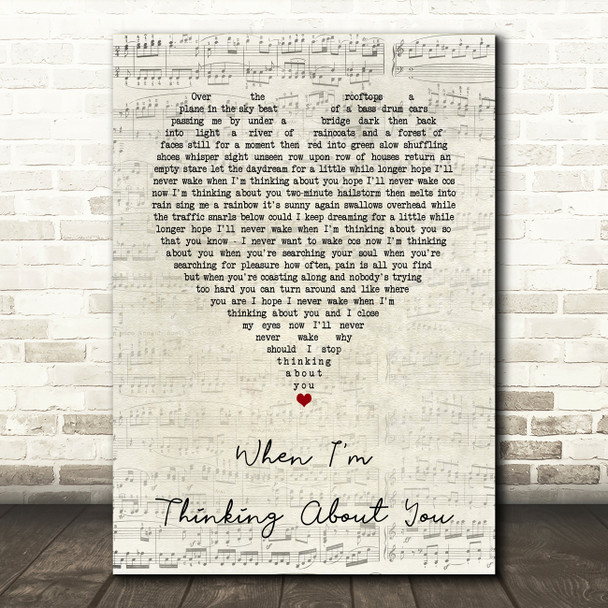 The Sundays When I'm Thinking About You Script Heart Song Lyric Art Print