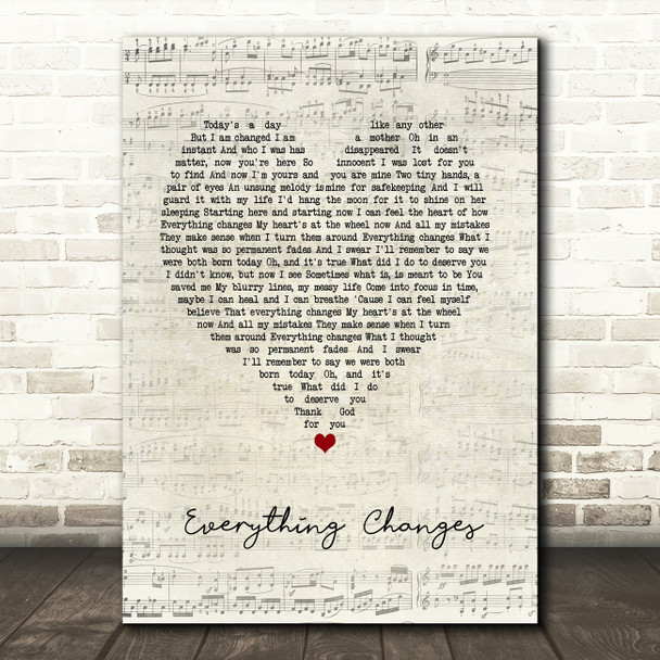 Sara Bareilles Everything Changes Script Heart Song Lyric Art Print