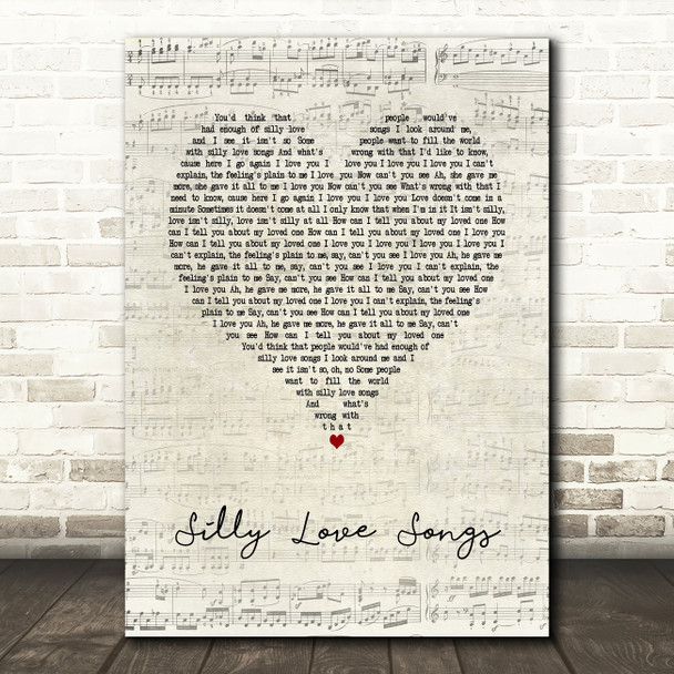 Paul McCartney & Wings Silly Love Songs Script Heart Song Lyric Art Print